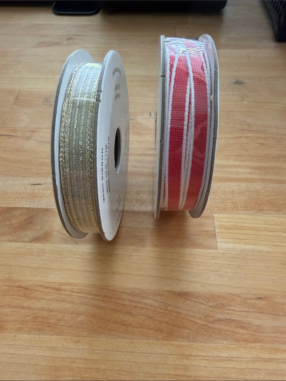 Retired Stampin' Up! Bundle of 2 Ribbon Spools: Gold Mesh, Sweet Sorbet Bordered